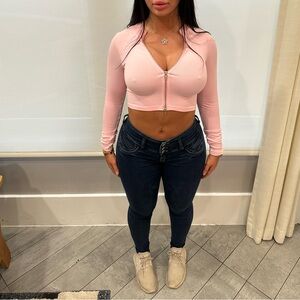 Fashion Nova Light Pink Zip-Up Crop Top